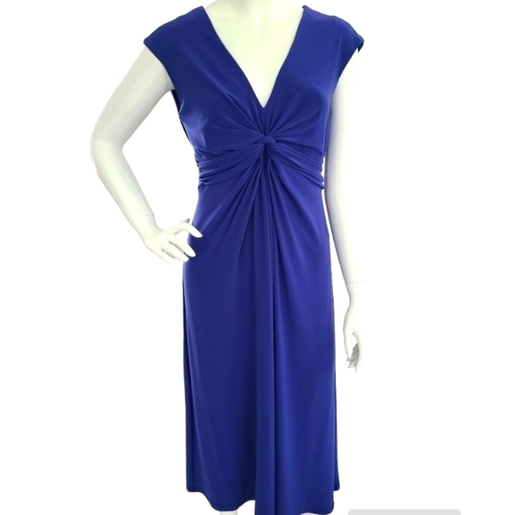 JONES NEW YORK Cobalt Blue Short Sleeve V Neck Midi Dress Size 8 - Picture 1 of 7
